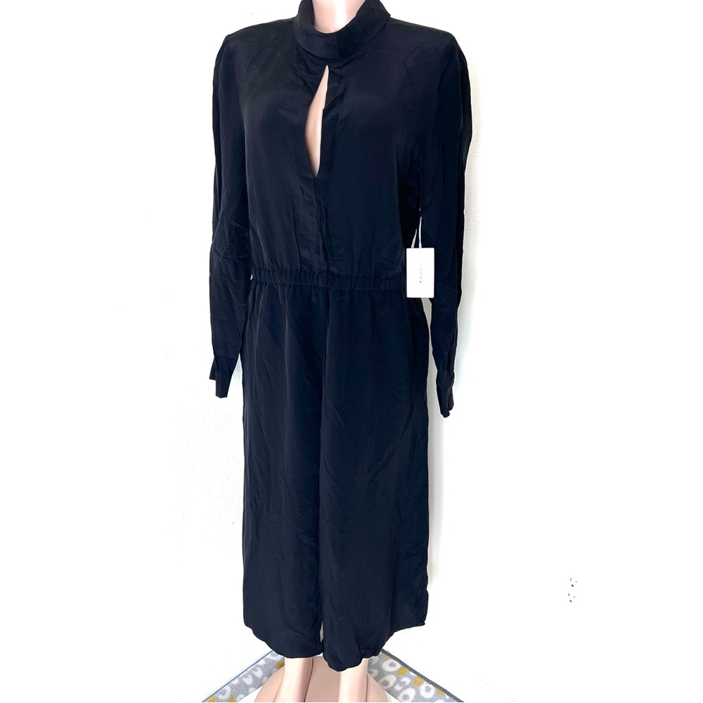Frame Keyhole Neck Long Sleeve Silk Black Dress